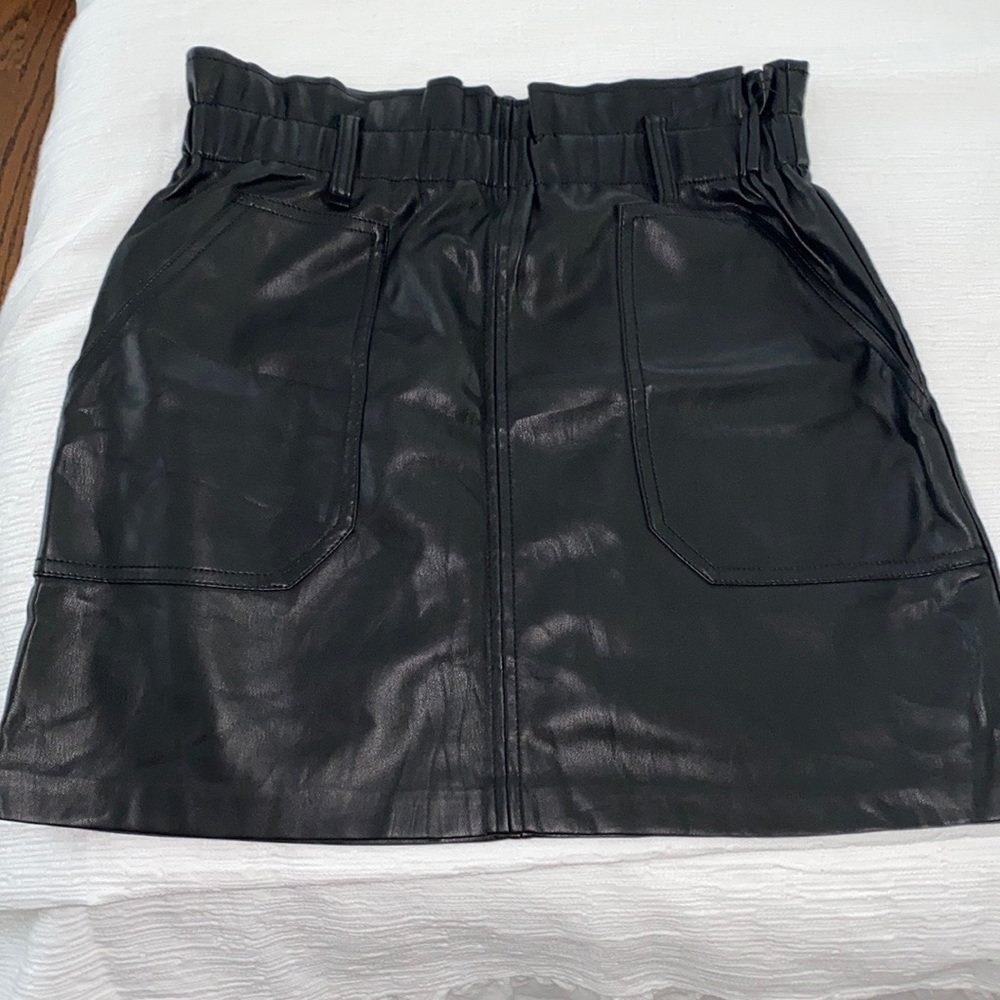 Zara Black Faux Leather Paperbag Waist Mini Skirt